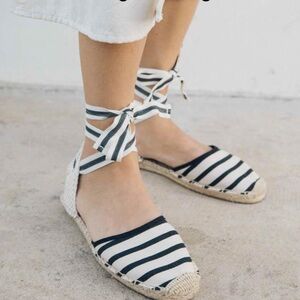 Soludos classic striped espadrille ankle wrap shoe
